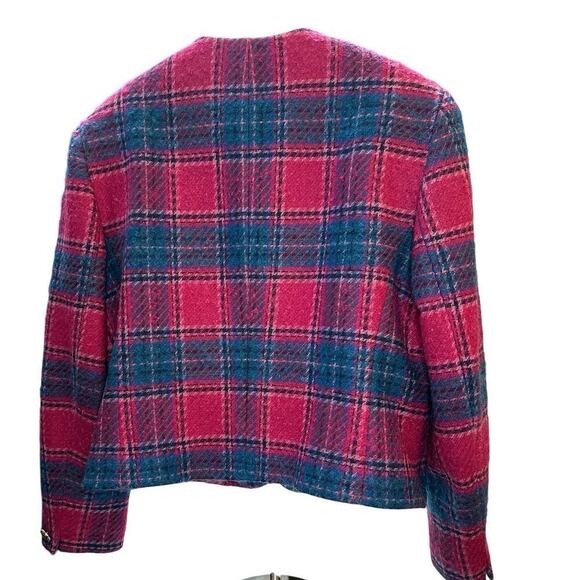 Vintage 80s Pendleton Wool Lined Plaid Cardigan Jacket Size 14 Raspberry Preppy - Picture 2 of 7